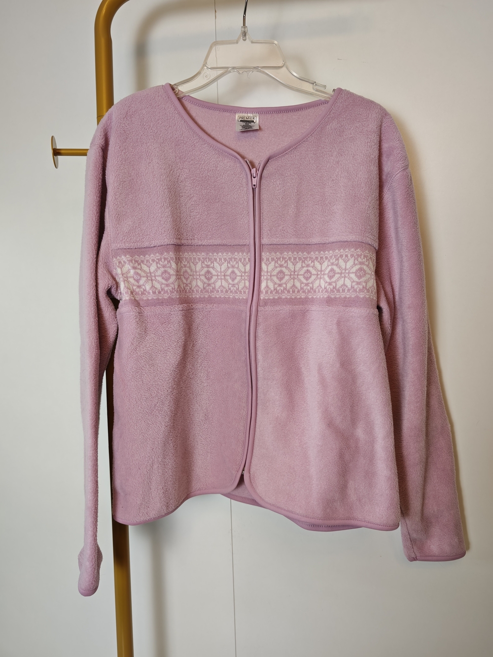 Vintage Pink Comfy Fleece Jacket with White Fair Isle Band